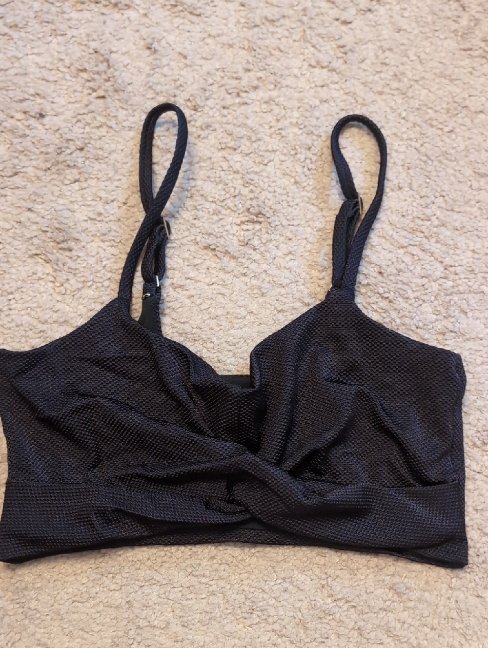 aerie Black Textured Twist-Front Bralette Size M
